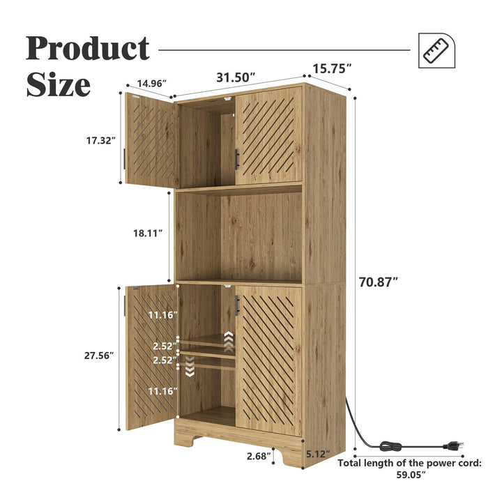 71" Tall Farmhouse Kitchen Pantry Cabinet, Kitchen Hutch Bar Cabinet with Drawers & Shelves, Large Wood Storage Cabinet with Doors & Microwave Stand, Cupboard for Dining Room