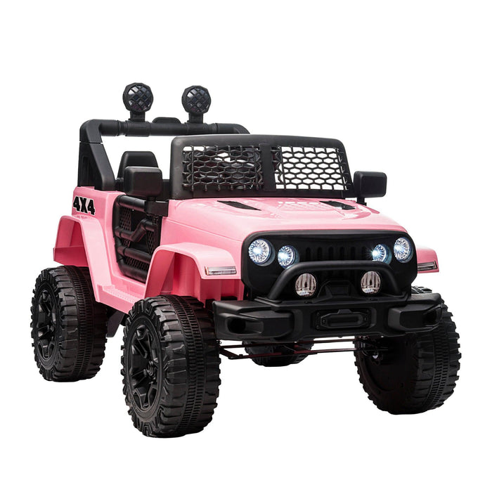 12V Kids Ride On Truck with Parent Remote Control, Electric Battery Powered Toy Car with Spring Suspension, Adjustable Speed, LED Lights and Horn, Pink