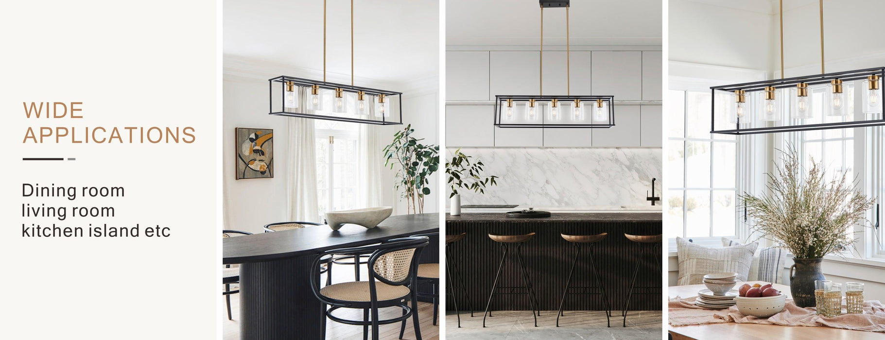 5-Lights Industrial Farmhouse Style Hanging Decorative Rectangle Pendant Lights, Black Antique Brass With Clear Glass Shade, Dining Room Kitchen Island Chandelier