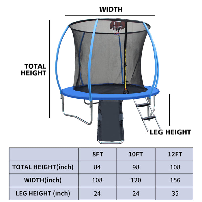 10FT Trampoline with Enclosure - Recreational Trampolines with Ladder and Anti Rust Coating, Pumpkin-shaped Trampoline with Slide and Basket Board, ASTM Approval Outdoor Trampoline for Kids - DTYStore