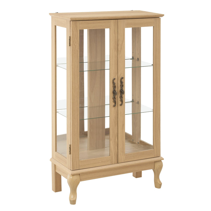 2 Doors Curio Cabinet with Tempered Glass Doors and Mirrored Back Panel, Lighted Display Cabinet for Home and Office