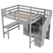 Full Size Loft Bed with L-Shaped Desk and Drawers, Cabinet and Storage Staircase, Gray - DTYStore
