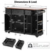 53'' Farmhouse Kitchen Island with Two Tempered Glass Cabinet Doors, Power Outlet, Rolling Kitchen Cart on Wheels with Drop Leaf, 5 Open Side Racks, 3 Drawers, for Kitchen, Dining Room, Black - DTYStore