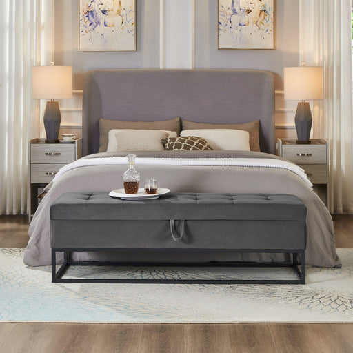 58.6" Bed Bench Metal Base with Storage Grey Velvet - DTYStore