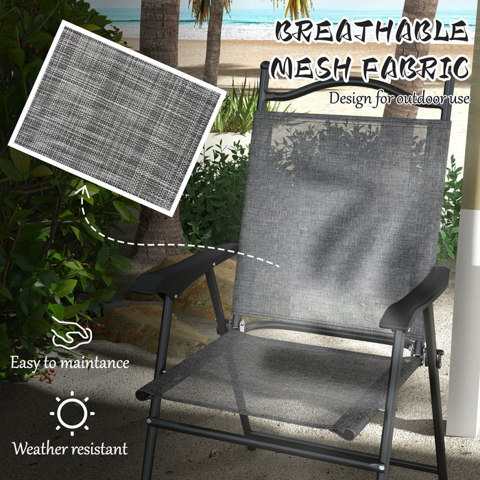 Outsunny Folding Patio Chairs, Set of 4 Sports Chairs for Adults, Camping Chairs with Armrests, Breathable Mesh Fabric Seat for Lawn, Gray - DTYStore