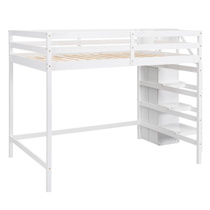 Full Size Loft Bed with Built-in Storage Wardrobe and Staircase, White(Old SKU:SM000527AAK) - DTYStore