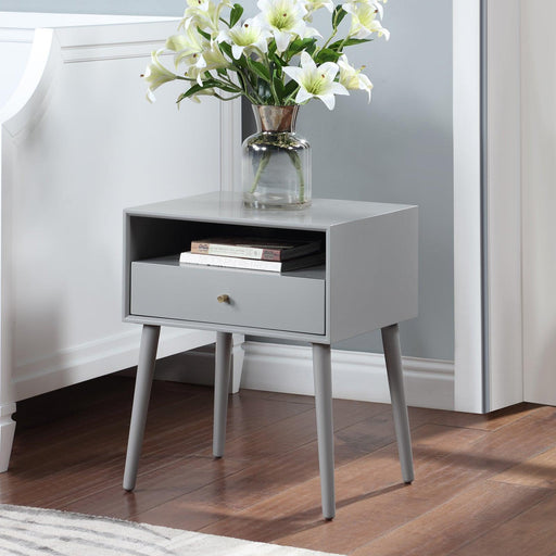Wood Nightstand with 1 Drawer, Bedside Table with Open Storage Shelf and Solid Wood Legs, Bed Side Table for Bedroom, End Tables for Living Room,Small Side End Table with Storage, Gray - DTYStore
