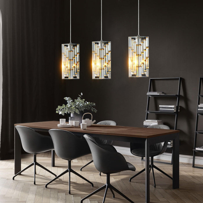 Modern Crystal Pendant Light - 3 Pack, Adjustable Hanging Ceiling Lamp with Crystal Prism Design for Dining Room, Kitchen Island, and Living Room -Chrome Finish - DTYStore