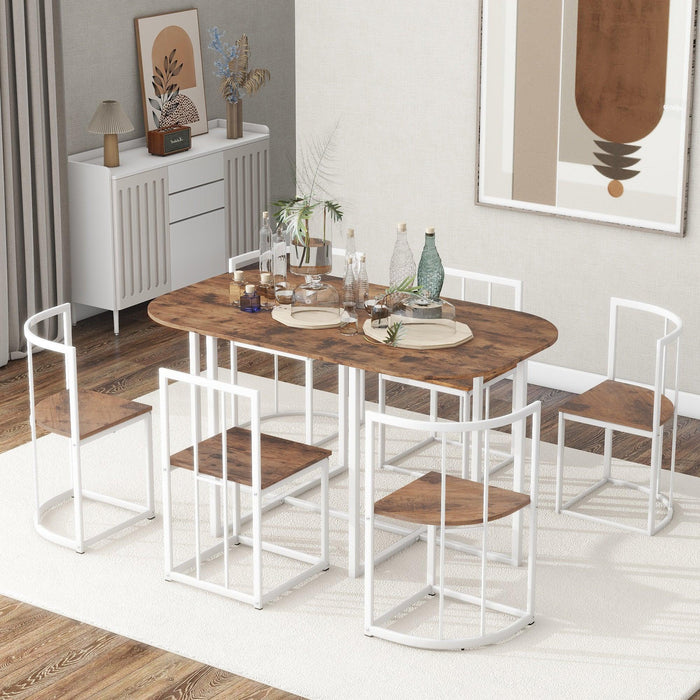 Modern 7-Piece Dining Table Set with Faux Marble Compact Kitchen Table Set for 6