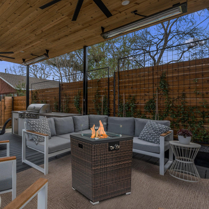 Wicker Fire Pit Column with Glass Wind Guard - DTYStore