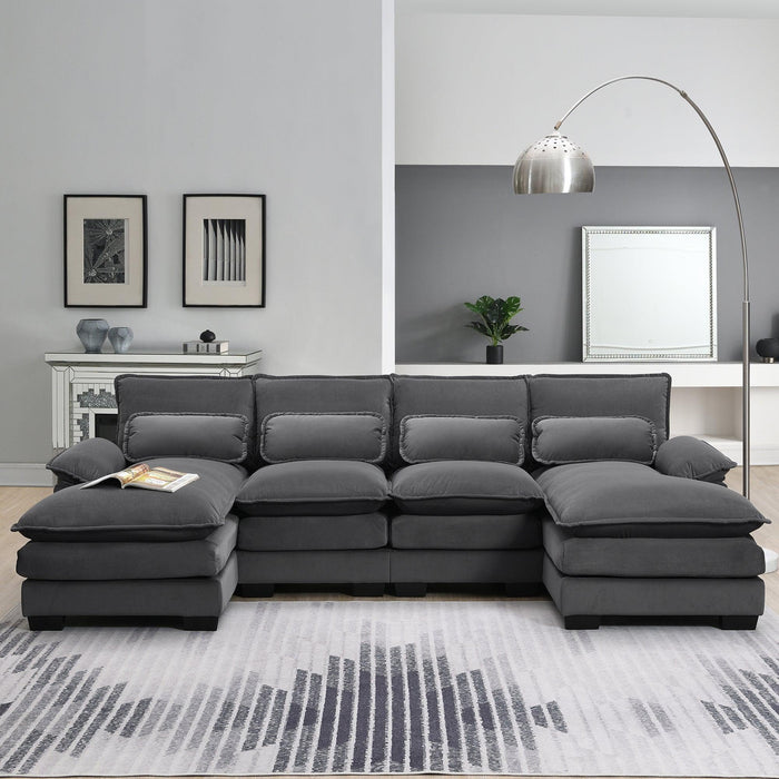 Modern U-shaped Sectional Sofa with Waist Pillows, Sleeper Couch with Chaise Lounge,6-seat Upholstered Symmetrical Sofa Velvet