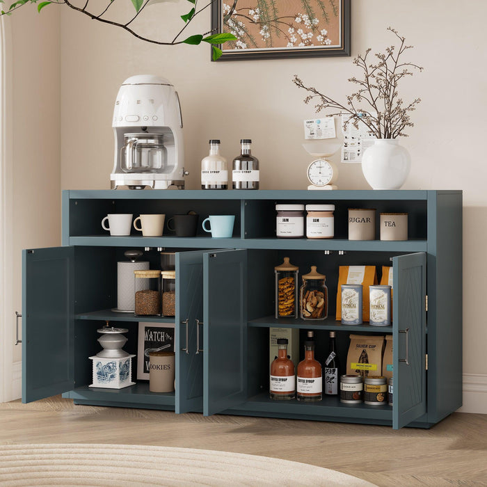 4-door Classic Sideboard with Open Storage and Adjustable Shelves for Kitchens, Living Rooms