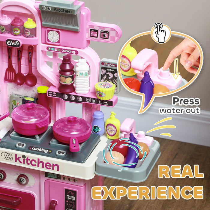 Play Kitchen, Kids Kitchen Playset Toy Kitchen with Lights, Sounds, 33 Accessories, Storage, Interactive Playset for Toddler 3-6 Years, Pink