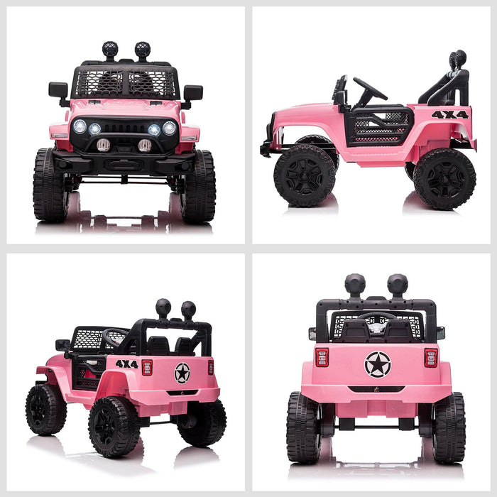 12V Kids Ride On Truck with Parent Remote Control, Electric Battery Powered Toy Car with Spring Suspension, Adjustable Speed, LED Lights and Horn, Pink