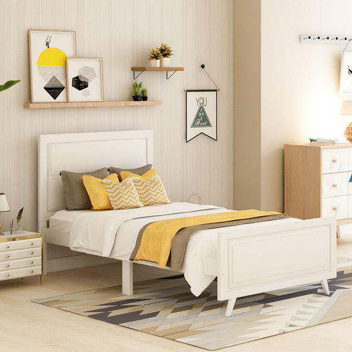 Wood Platform Bed Twin Bed Frame Mattress Foundation with Headboard and Wood Slat Support (White) - DTYStore