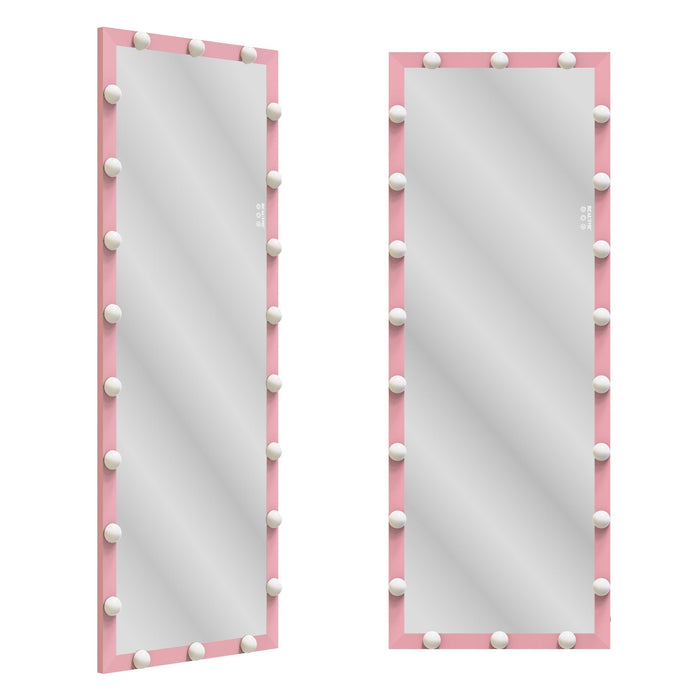 Hollywood Full Length Mirror with Lights Full Body Vanity Mirror with 3 Color Modes Wall Lighted Standing Floor Mirror for Dressing Room Bedroom Hotel Touch Control Pink 62.6"x23.3"