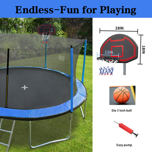 15FT Trampoline with Basketball Hoop Inflator and Ladder(Inner Safety Enclosure) Blue - DTYStore