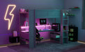 Wood Twin Size Gaming Loft Bed with Desk, Multi-storage Shelves, LED and Charging Station, Dark Gray - DTYStore