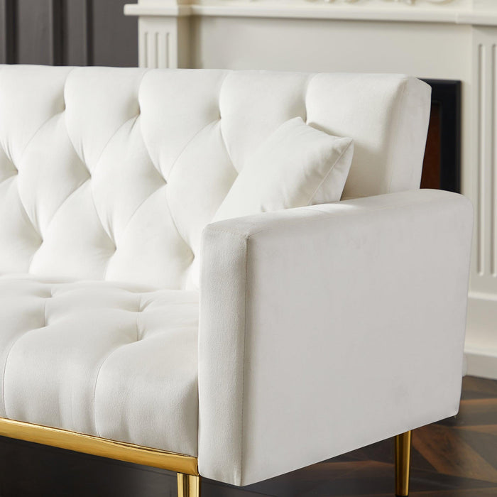 Cream White Convertible Folding Futon Sofa Bed , Sleeper Sofa Couch for Compact Living Space.