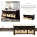 Rustic Storage Bench with 3 Drawers and 3 Rattan Baskets, Shoe Bench for Living Room, Entryway