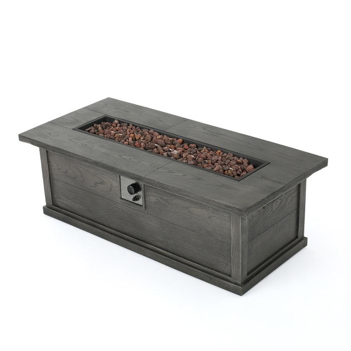 56" Outdoor 50,000 BTU Rectangular MgO Concrete Propane Fire Pit, Grey Wood Pattern (Tank Cover not Included)