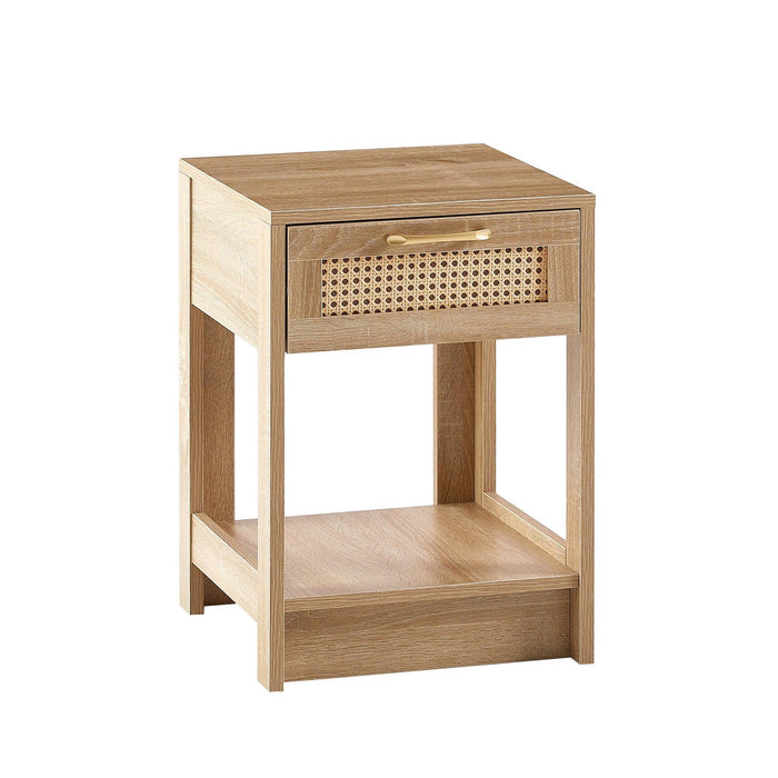 15.75" Rattan End table with drawer, Modern nightstand, side table for living room, bedroom,natural - DTYStore