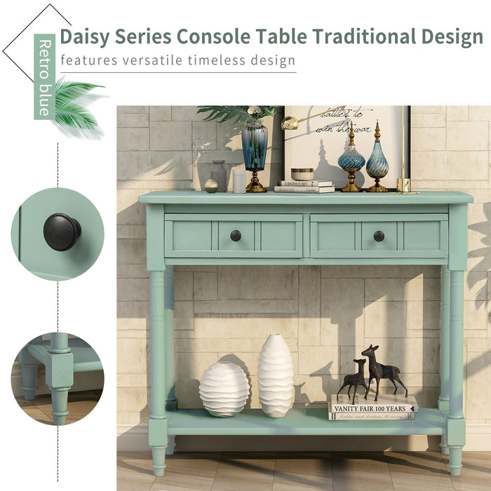 Daisy Series Console Table Traditional Design with Two Drawers and Bottom Shelf