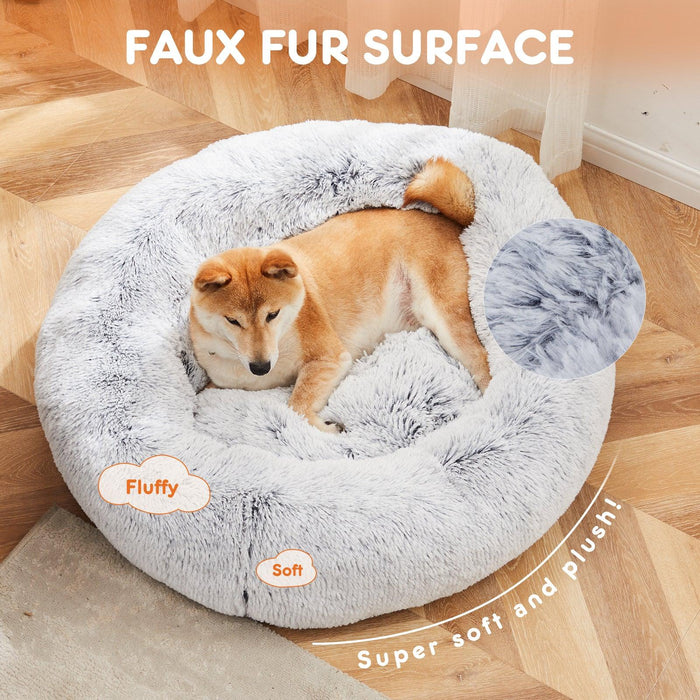 Anti-Slip Round Fluffy Plush Faux Fur Cat Bed, Small gray - DTYStore