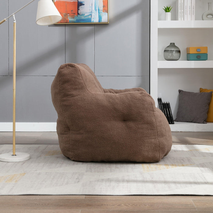 010-Soft Teddy Fabric Tufted Foam Bean Bag Chair With Teddy Fabric Coffee