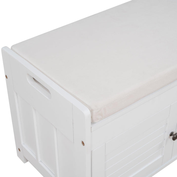 Storage Bench with 3 Shutter-shaped Doors, Removable Cushion and Hidden Storage Space