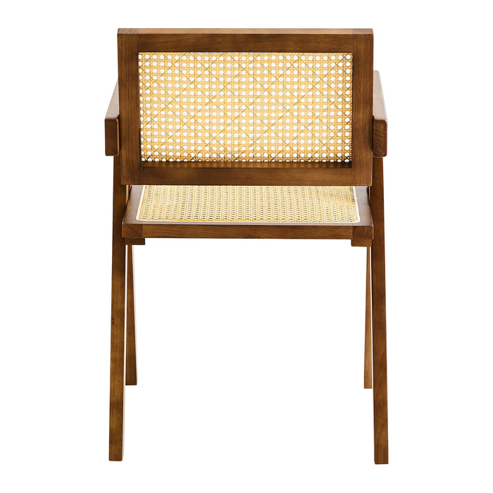 2 dining chairs, walnut color, using rubber wood rattan weaving process, armrest solid wood dining chair, living room chair, simple and natural - DTYStore