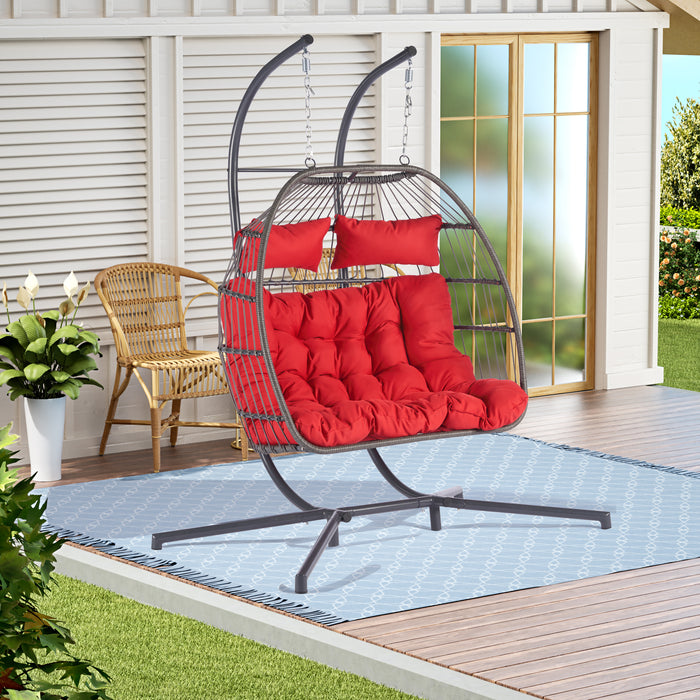 2 Person Outdoor Rattan Hanging Chair Patio Wicker Egg Chair - DTYStore