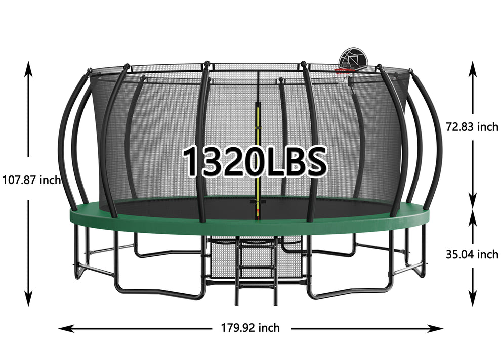 15FT Trampoline with Basketball Hoop - Recreational Trampolines with Ladder ,Shoe Bag and Galvanized Anti-Rust Coating - DTYStore