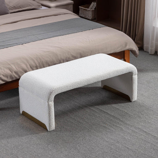 New Boucle Fabric Loveseat Ottoman Footstool Bedroom Bench Shoe Bench With Gold Metal Legs,Ivory White - DTYStore