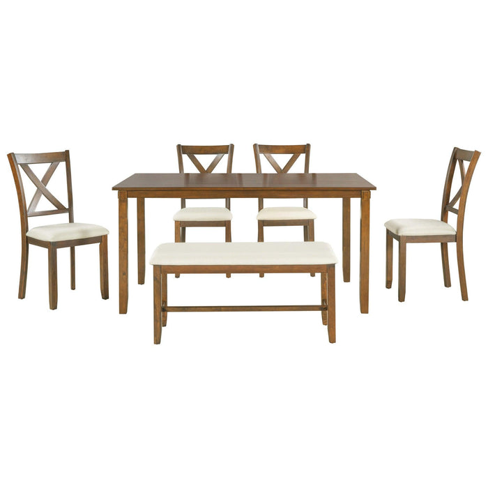 6-Piece Kitchen Dining Table Set Wooden Rectangular Table, 4 Chairs and Bench Family Furniture