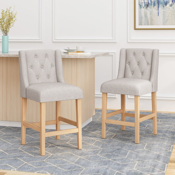 Vienna Contemporary Fabric Tufted Wingback 27 Inch Counter Stools, Set of 2, Light Gray, Natural - DTYStore