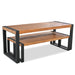 GO 3-pieces Outdoor Dining Table With 2 Benches, Patio Dining Set With Unique Top Texture, Acacia Wood Top & Steel Frame, All Weather Use, For Outdoor & Indoor, Natural - DTYStore