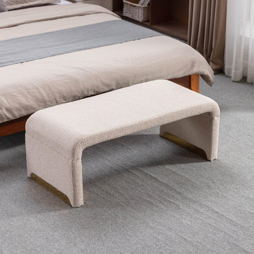 New Boucle Fabric Loveseat Ottoman Footstool Bedroom Bench Shoe Bench With Gold Metal Legs,Beige - DTYStore