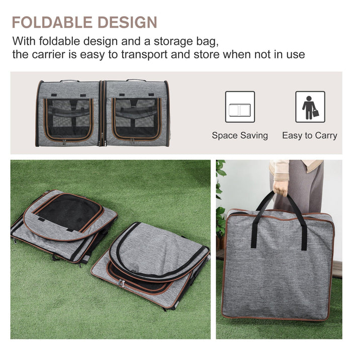 39" Portable Soft-Sided Pet Cat Carrier with Divider, Two Compartments, Soft Cushions, & Storage Bag, Grey - DTYStore