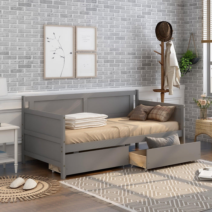 Daybed with two drawers, Twin size Sofa Bed,Storage Drawers for Bedroom,Living Room ,Grey