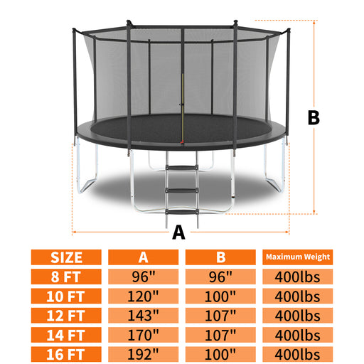 12FT Trampoline with Safety Enclosure Net, Outdoor Trampoline with Heavy Duty Jumping Mat and Spring Cover Padding for Kids and Adults - DTYStore