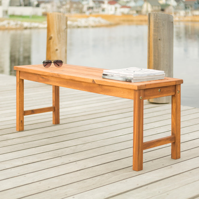 Modern Slat-Top Solid Wood Patio Bench - Brown - DTYStore