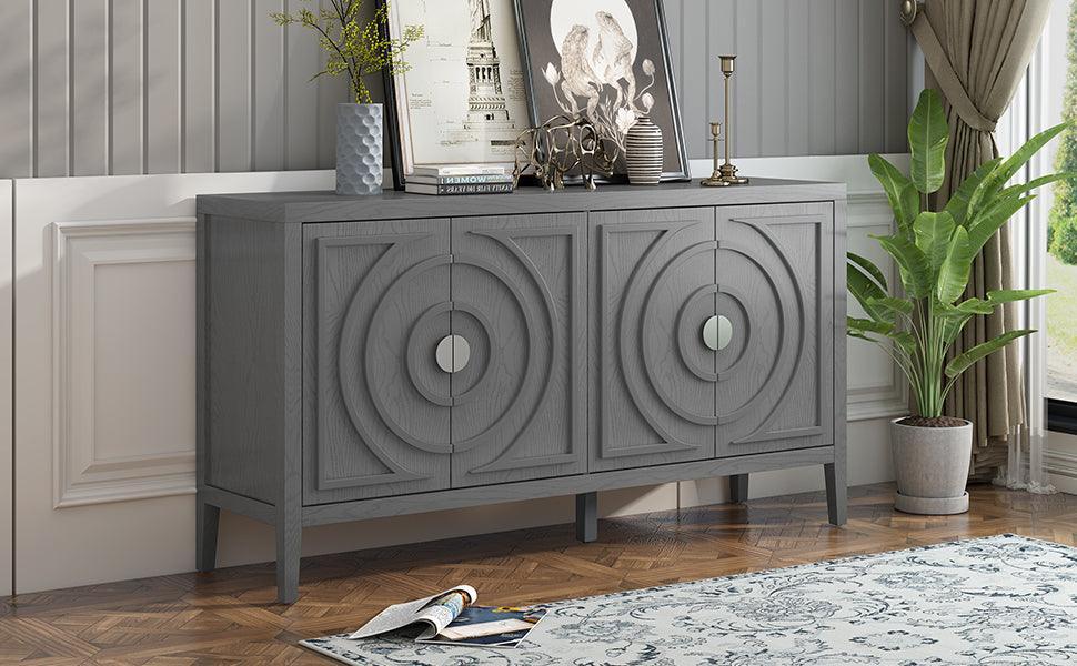 Retro Sideboard Door with Circular Groove Design and Round Metal Door Handle for Entrance, Dining Room, Living Room - DTYStore