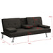 Sofa Bed with Armrest two holders WOOD FRAME, STAINLESS LEG, FUTON BROWN PVC,DARK BROWN