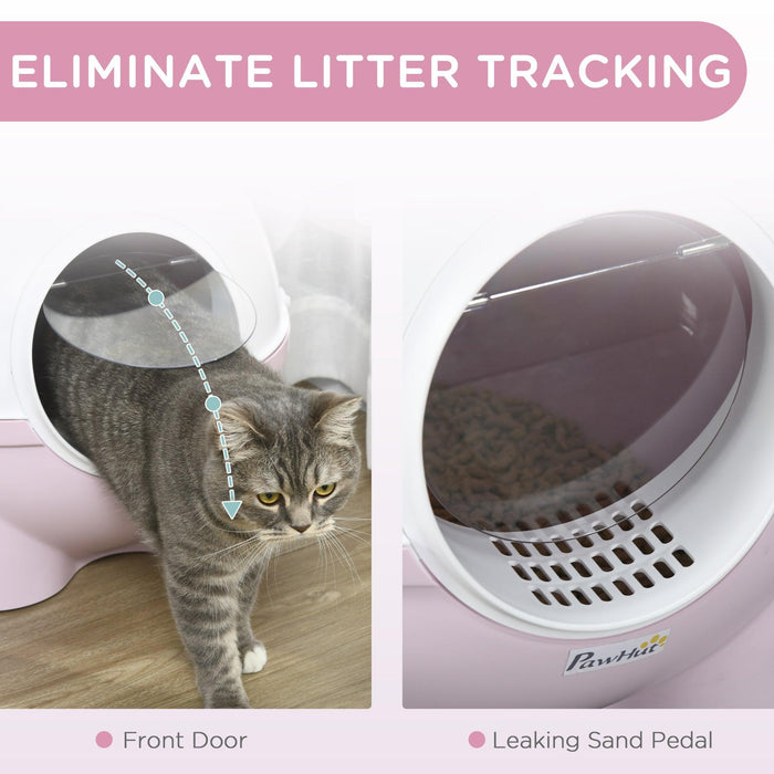 Hooded Cat Litter Box, Large Kitty Litter Pan with Lid, Scoop, Leaking Sand Pedal, Top Handle, Light Pink