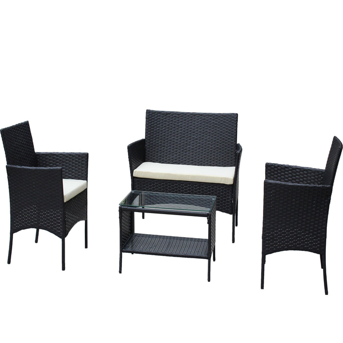 4 PC Rattan Patio Furniture Set Outdoor Patio Cushioned Seat Wicker Sofa (Beige Cushion) - DTYStore