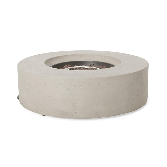 Outdoor 50,000 BTU Round MgO Concrete Propane Fire Pit, Light Grey (Tank Cover not Included)