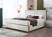Kaleea Beige Chenille & Walnut Finish EK Bed - DTYStore