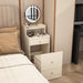 Compact 3 in 1 Vanity Desk with Mirror, Light, Drawers, and Upholstered Stool 2 Drawers + Open Storage