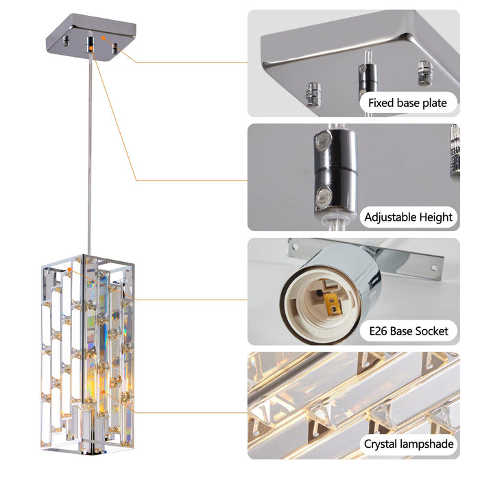 Modern Crystal Pendant Light - 3 Pack, Adjustable Hanging Ceiling Lamp with Crystal Prism Design for Dining Room, Kitchen Island, and Living Room -Chrome Finish - DTYStore